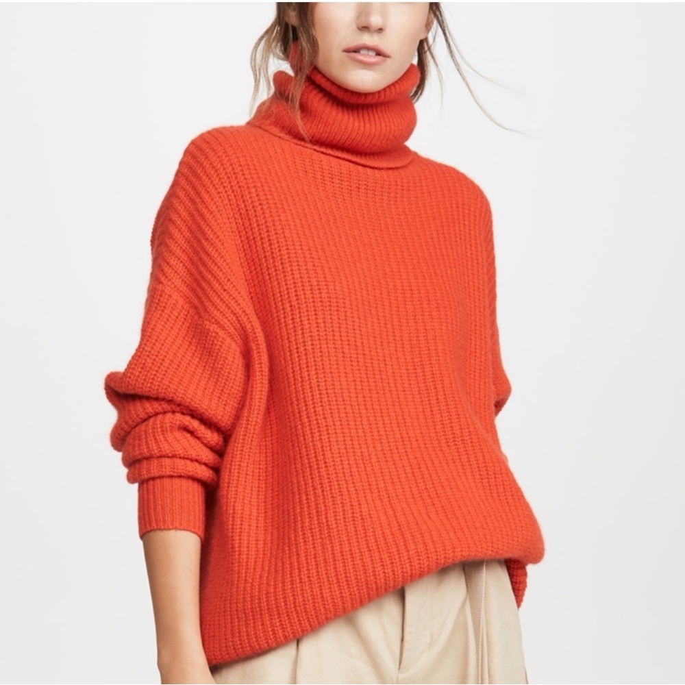 Autumn Cashmere Koi Orange 100% Cashmere Oversized Turtleneck Sweater XS - Picture 3 of 11
